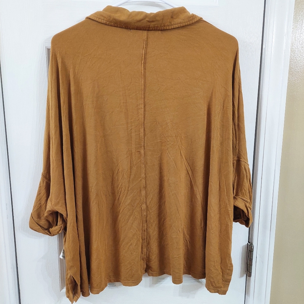 We The Free Andy Button Down Shirt Yellow Brown Medium Oversized Free People - Picture 4 of 8